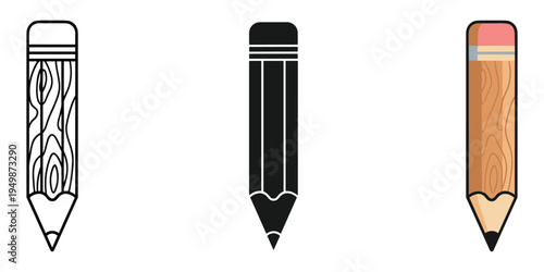 A set of three different colored pencils