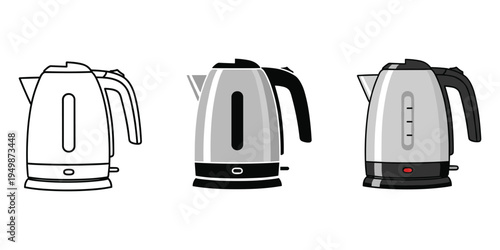 Three electric kettle designs in different styles