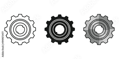 A set of gear icons in different styles