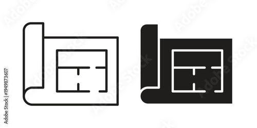 Floor plan icon element for graphic designs. line and flat symbols