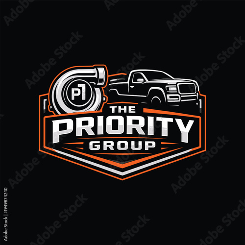 Modern Automotive Shield Logo with Truck Illustration