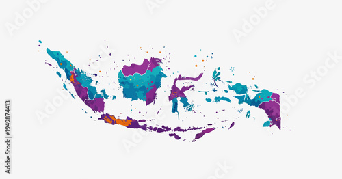 Abstract Watercolor Map of Indonesia Artwork
