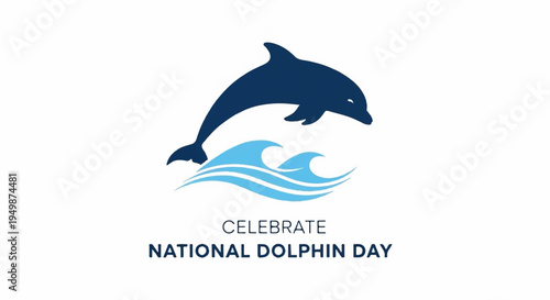 Dolphin jumping out of ocean wave celebrate national dolphin day with marine animal graphic