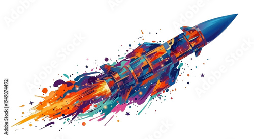 Colorful Rocket Launching into Space Illustration