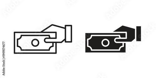 Give money icon element for graphic designs. line and flat symbols