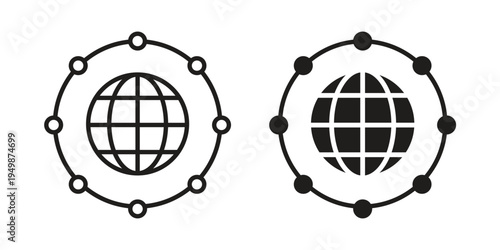 Global network icon element for graphic designs. line and flat symbols