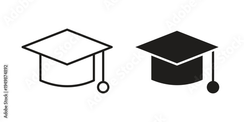 Graduation hat icon element for graphic designs. line and flat symbols