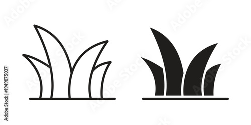 Grass icon element for graphic designs. line and flat symbols
