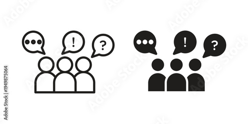 Group discussion icon element for graphic designs. line and flat symbols