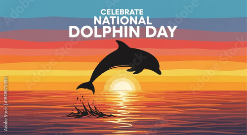 Dolphin jumping out of ocean water at sunset celebrate national dolphin day with joyful marine life
