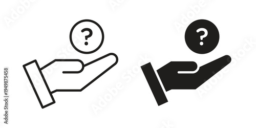 Hand holding question mark icon element for graphic designs. line and flat symbols