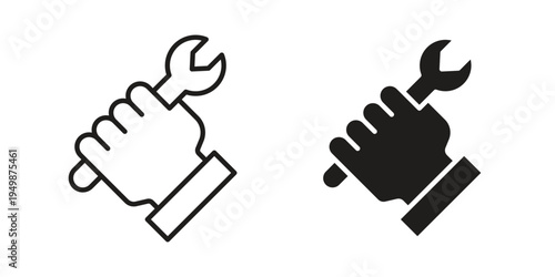 Hand holding wrench icon element for graphic designs. line and flat symbols