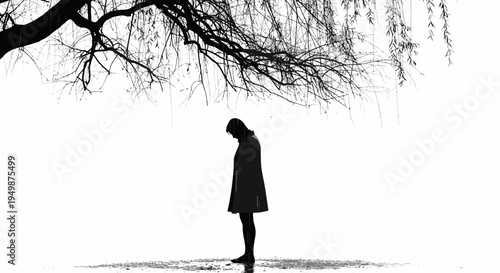 Silhouette of a Lonely Woman Standing.