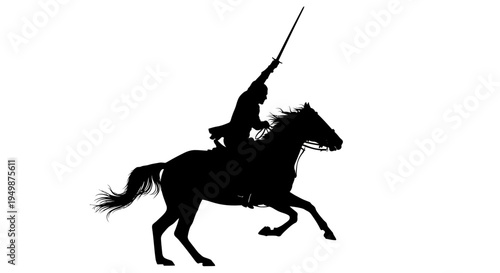 Silhouette of cowboy riding horse.