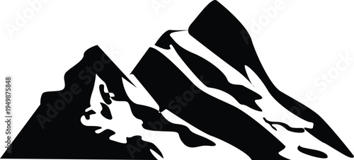 Black silhouette of mountains peaks landscape banner panorama illustration adventure travel icon vector for logo, isolated on white background