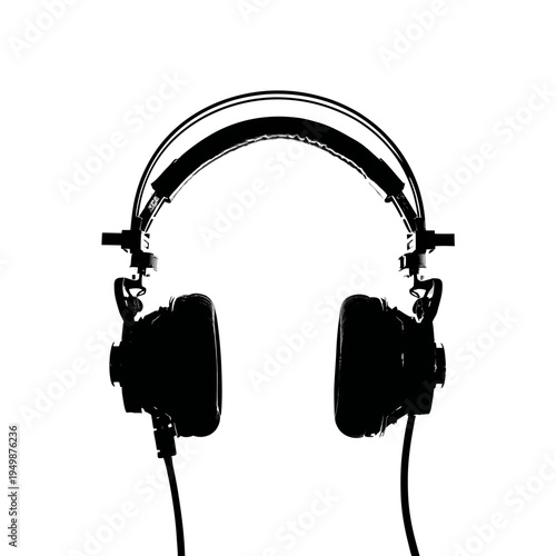 Silhouette of professional headphones against a clean white background, studio style.