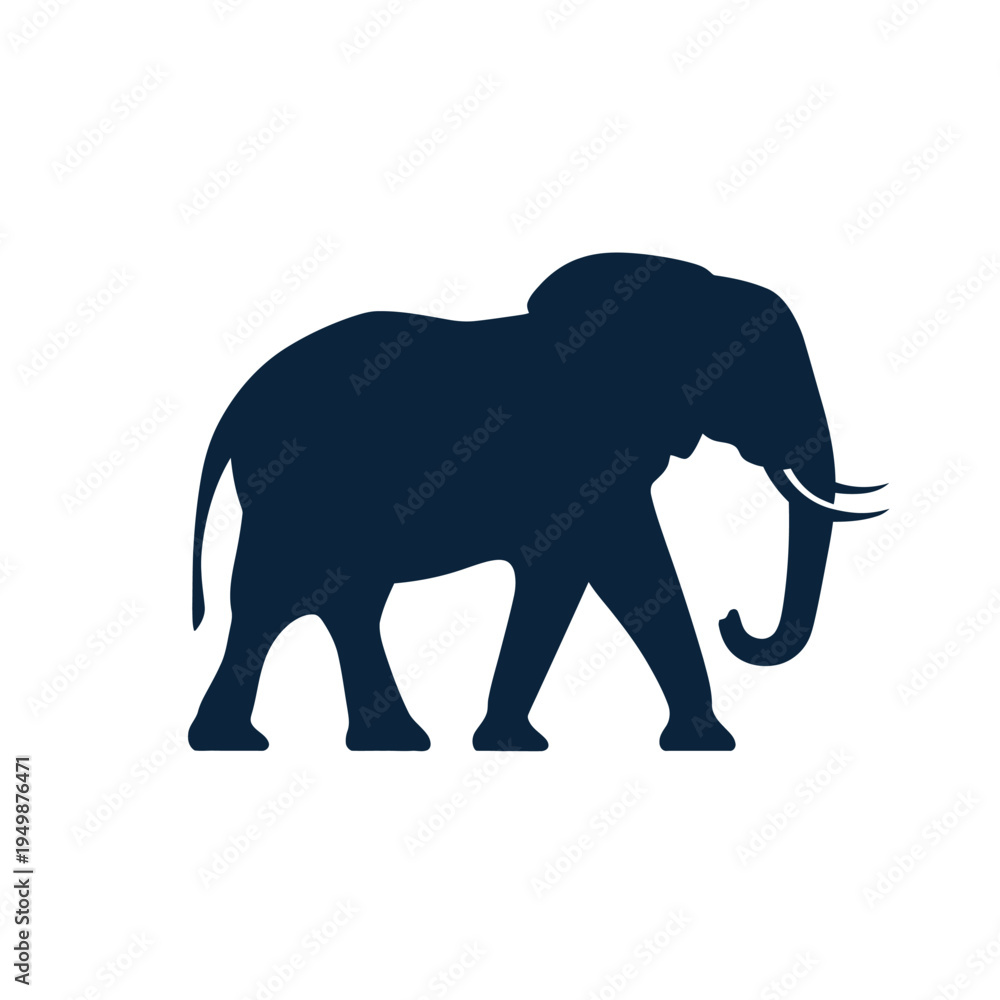Obraz premium Elegant silhouette of a walking elephant against a white background.