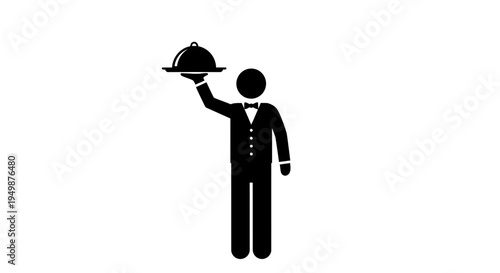 Waiter holding a covered dish.