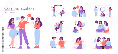 Group Communication and Interaction Vector Illustration