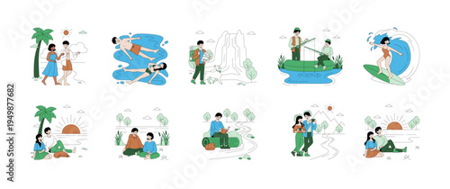 Outdoor Adventure Activities Vector Illustration