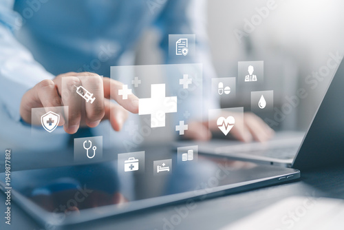 Wallpaper Mural Health insurance concept, healthcare policy, medical coverage, and life  protection. Customer choosing insure online, and Medical service Torontodigital.ca