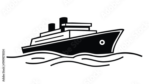 Cruise Ship Ocean Liner Sailing on Sea Waves Illustration for Travel Agency Branding, Maritime Logistics, Luxury Vacation Tours, and Nautical Industry