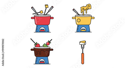 Fondue Line art vector set creative soft abstract color