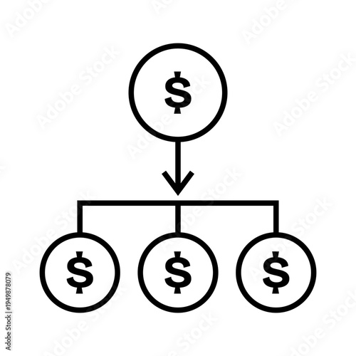Money flow distribution icon. Vector illustration.
