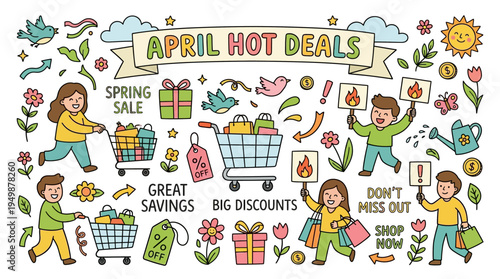 Fun April Hot Deals and Spring Sale Illustration