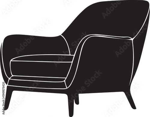 A stylish, modern black armchair silhouette with elegant white outlines showcasing its classic design.
