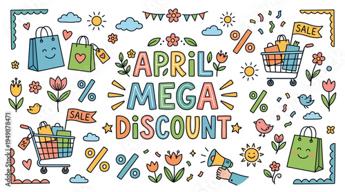 April Mega Discount Sale Doodle Design