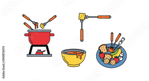 Fondue Line art vector set minimal abstract color design