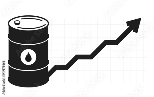 Oil barrel icon with upward arrow chart showing price growth