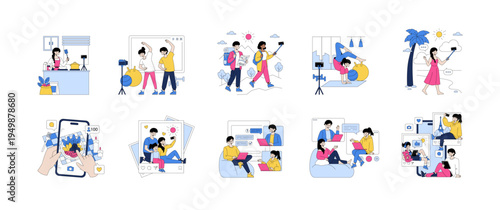 Social Media Activities Illustrated in Dynamic Vector Set