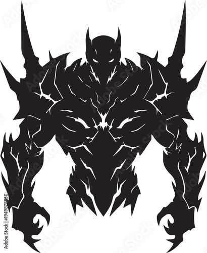 Abstract vector silhouette illustration of powerful demon monster with sharp horns and claws