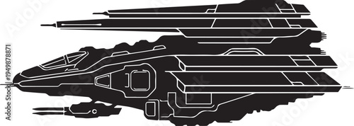 Advanced science fiction freighter vector silhouette for long range galactic transportation