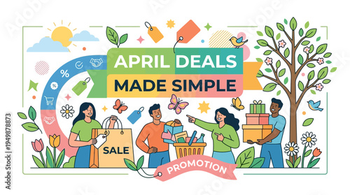 April Deals Promotion with Happy People and Spring Elements