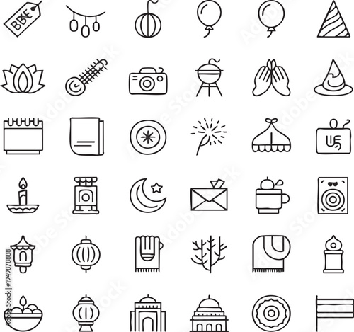 Cultural Celebration Icon Set Representing Festivals, Holidays, and Traditions Vector Illustration