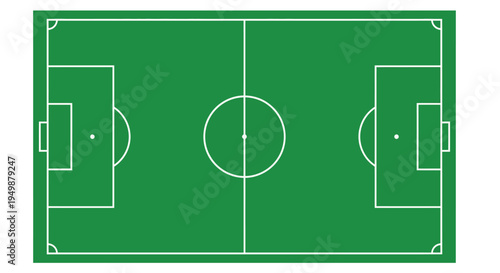 Aerial view of a green soccer field with white markings