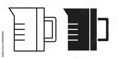 Measuring cup icon element for graphic designs. line and flat symbols