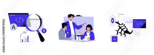 Vector Illustration of Team Collaboration on Code Review