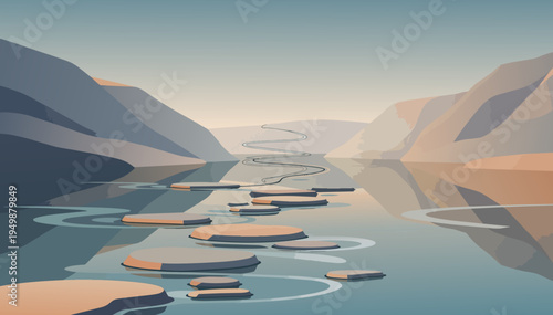 Vector canyon river crossing background with copy space