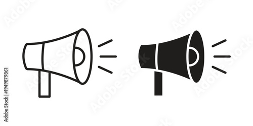 Megaphone speaker icon element for graphic designs. line and flat symbols