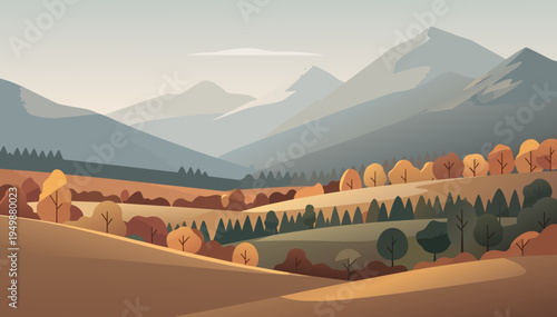 Vector autumn mountain valley background with copy space