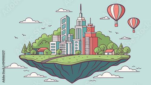 Futuristic Floating Island City with Greenery Vector