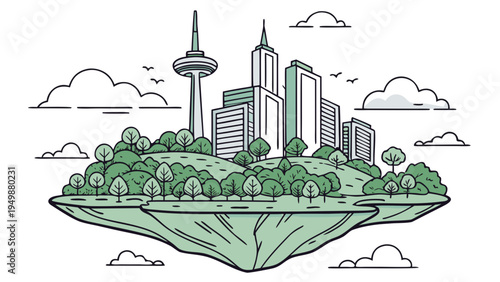 Futuristic Floating Island City with Greenery Vector