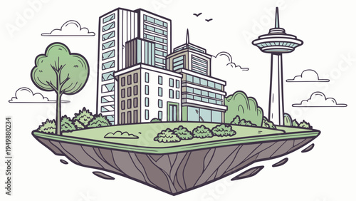 Futuristic Floating Island City with Greenery Vector