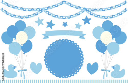 ベビーシャワー パーティー装飾セット（バルーン・ペーパーチェーン・ラバーダック） / Baby shower decoration set with balloons paper chain and rubber duck