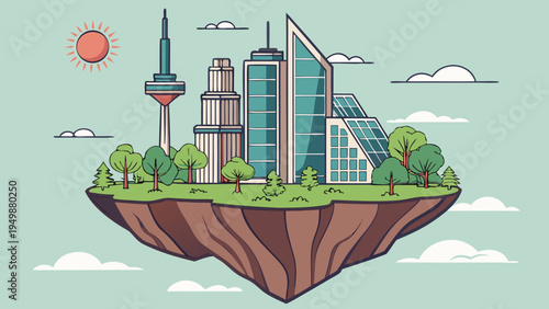 Futuristic Floating Island City with Greenery Vector