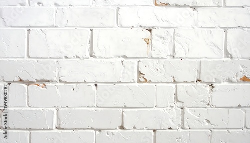 A white-painted brick wall with some bricks chipped and peeling